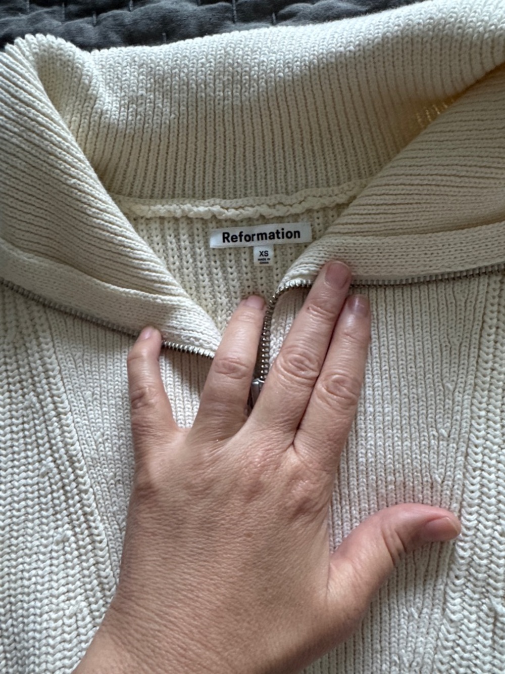 Reformation Cream Ribbed Zip Sleeveless Sweater
